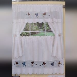 Butterfly Embroidered White Curtains